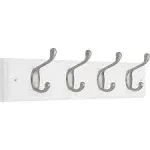 Liberty 129849 18-Inch Coat and Hat Hook Rail/Rack with 4 Heavy Duty Hooks, White and Satin Nickel