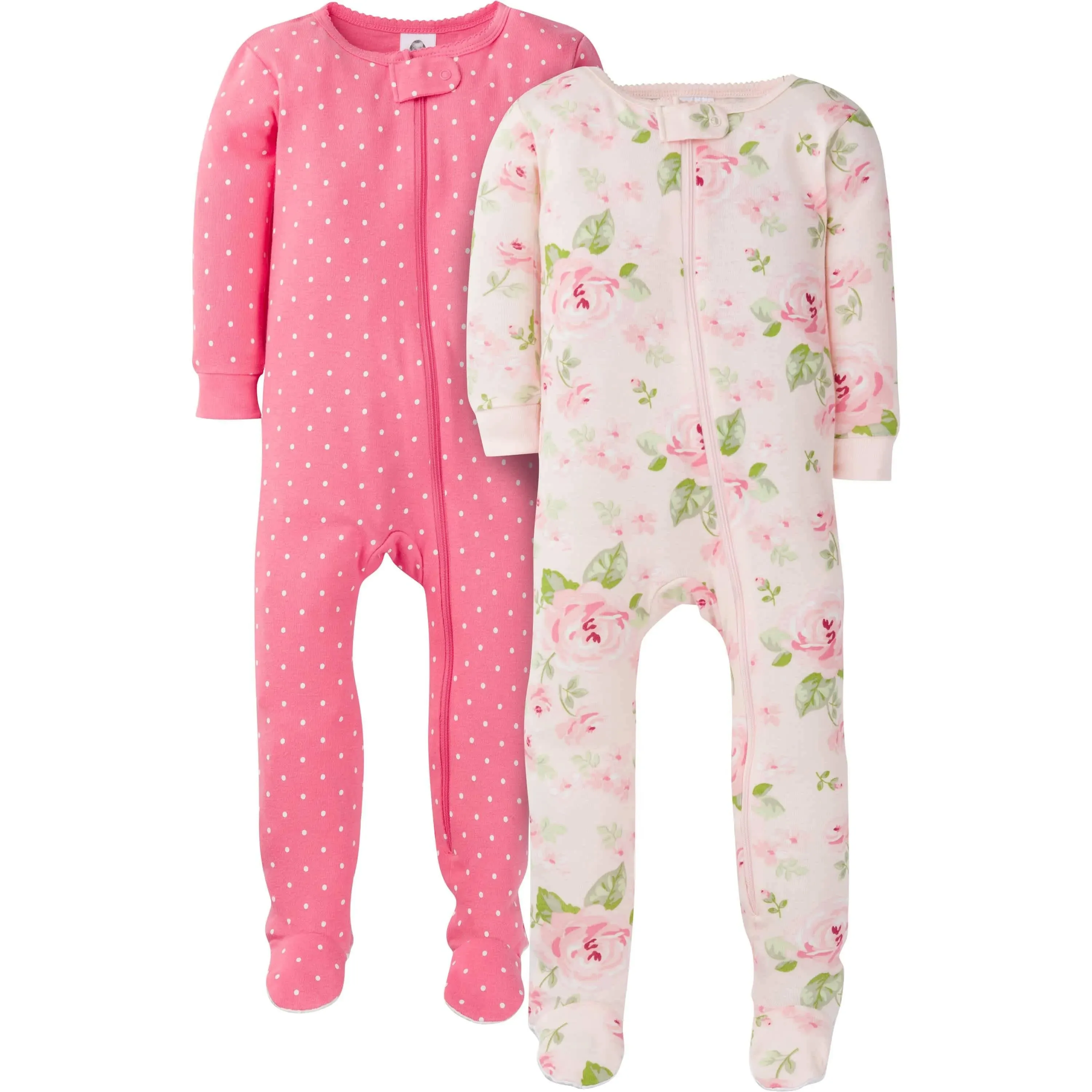 Gerber Baby Girls' 2-Pack Footed Pajamas, Pink Rose, 24 Months