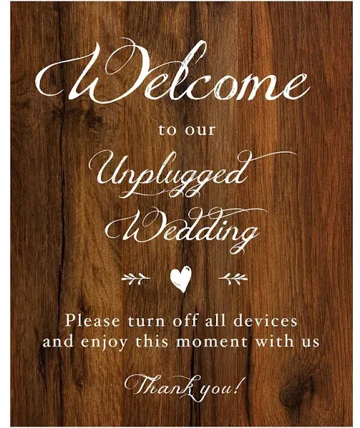 Unplugged Wedding Sign For Wedding Ceremony | Rustic Wood Look On Linen Textured