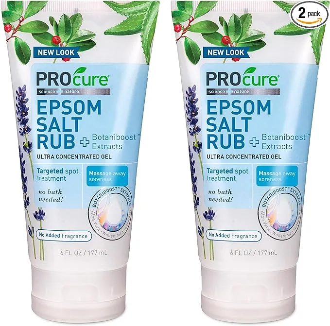 PROcure Epsom Salt Rub Gel with Aloe Vera, Soothes Muscle Tension, Aches & Soreness Directly Where It Hurts, 6 Fl Oz (Pack of 2)