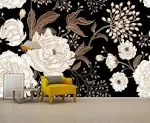 Wall Mural Peonies and Roses Floral Vintage Wallpaper Seamless Gold White Flowers Wall Coverings for Living Room Bedroom Kids Room（Not Peel and Stick）