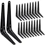 20 Pack Shelf Brackets 8 Inch, Heavy Duty Heavy Duty Black Metal Floating Shelf Bracket, Rustic Farmhouse Decorative Iron L Bracket, J Brackets Wall Angel Corner Brace for Wood Shelves