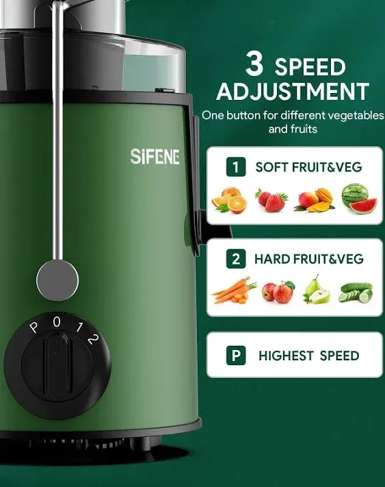 Easy to Clean Juicer Machines, SiFENE 3" Big Mouth Centrifugal Juicer Extractor for Fruits & Vegetables, Compact Juicing Maker, Non-BPA (Green)