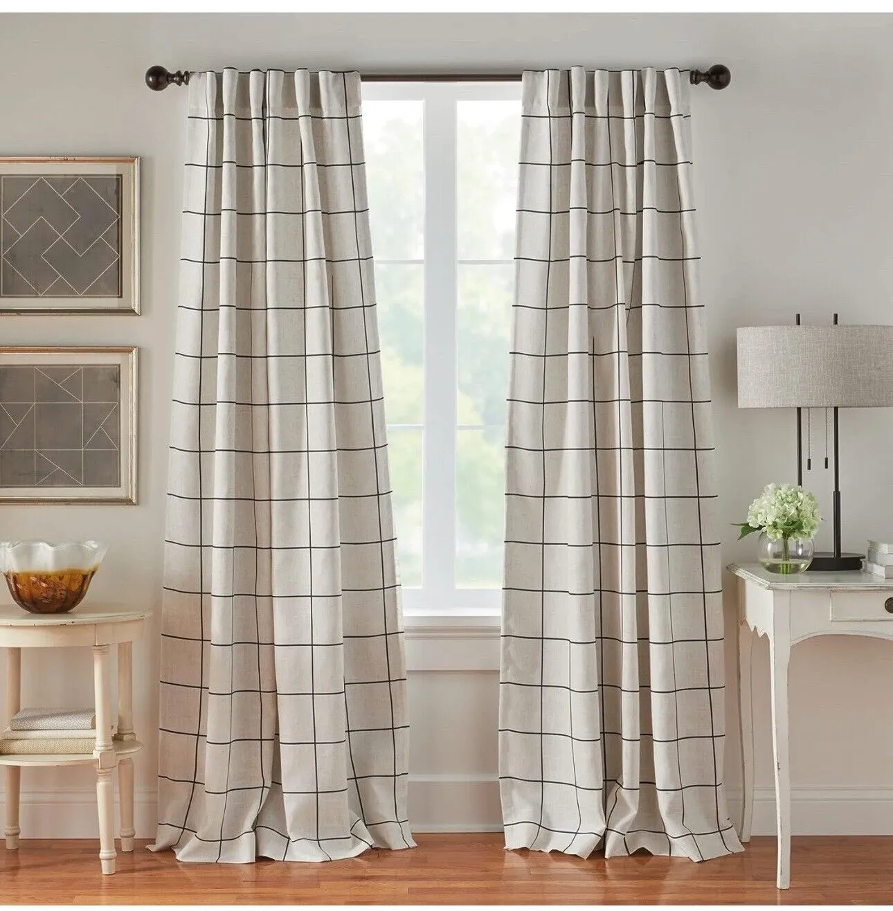 Brighton Windowpane Plaid Blackout Window Curtain Panel 52"x95" / Gray