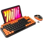 Wireless Keyboard and Mouse Combo, Retro Round Keycap Typewriter Keyboard wit...