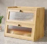 K KELBEL Double Layer Large Bamboo Bread Box for Kitchen Counter