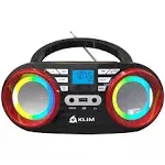 Klim Boombox Portable Audio System - New 2023 - FM Radio CD Player Bluetooth MP3 USB Aux - Includes Rechargeable Batteries - Wired & Wireless Mod