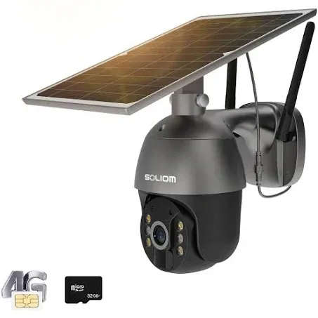 SOLIOM S600 3G/4G LTE Outdoor Solar Powered Cellular Security Camera Wireless,Pan Tilt 360°View Spotlight,1080p Night Vision,2 Way Talk,PIR Motion Sensor,No WiFi, US Version