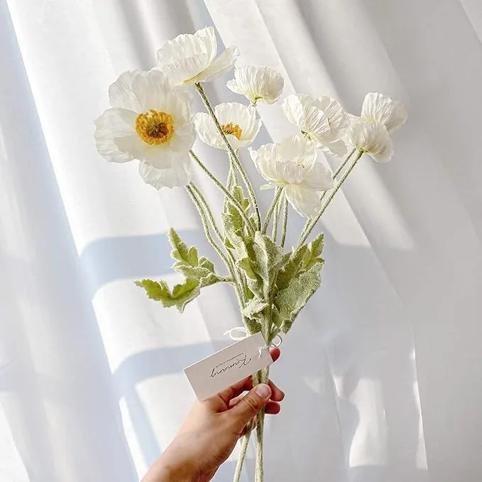 Kamang Artificial Poppy White Silk Flower (3 Stems) for Home Decor and Wedding. Real Touch White Fake Flower. White Flower Wedding Decor Bouquet Floral Arrangements Centerpieces (White)