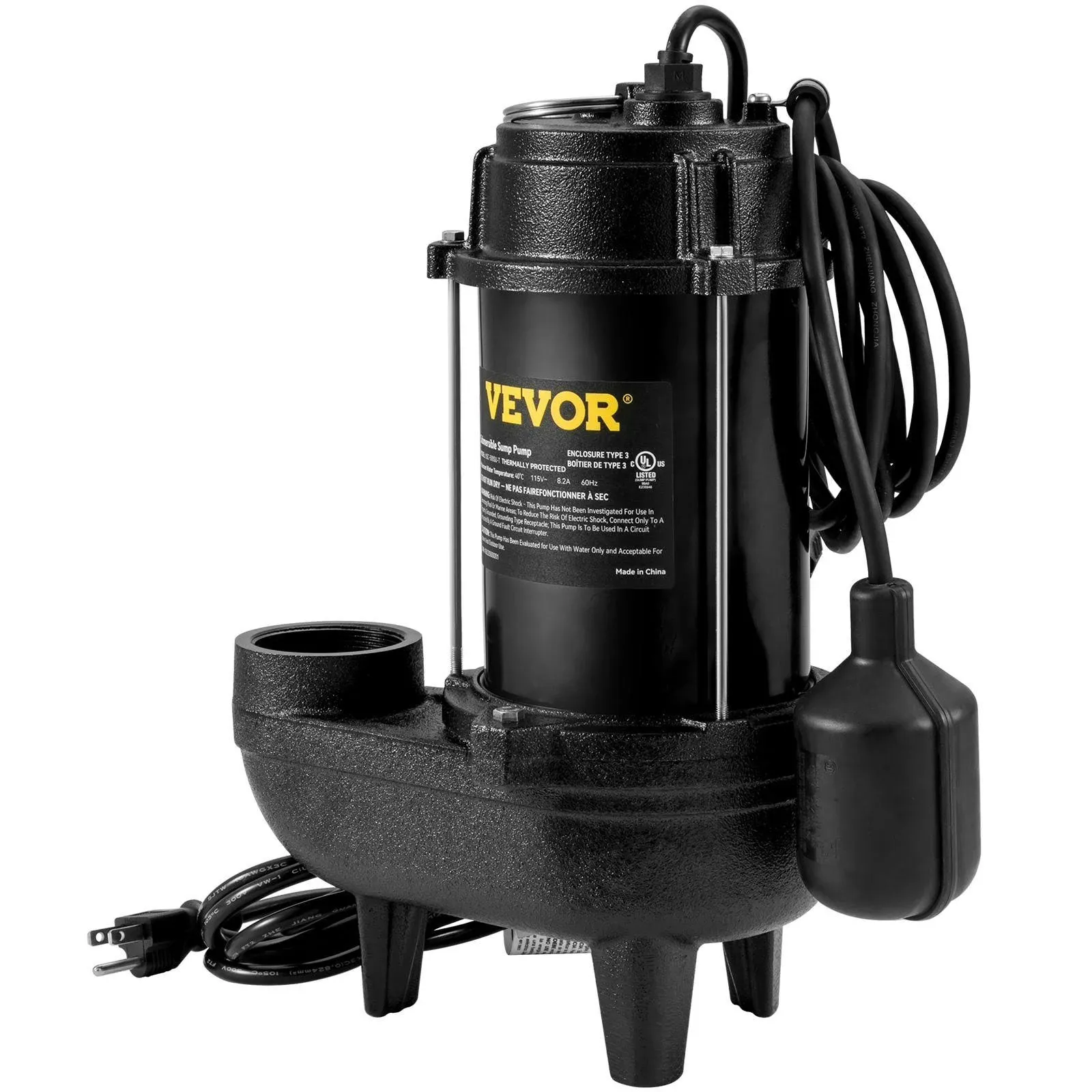 3/4 HP, 5880 GPH Larger-Flow, Cast Iron Submersible Sump Pump, with Float Switch