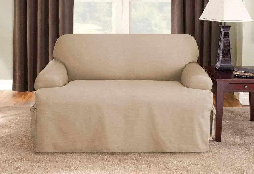 Cotton Duck One Piece Loveseat Slipcover | Relaxed Fit | Corner Ties | 100% Cotton | Machine Washable