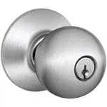 SCHLAGE F51A ORB 626 Orbit Knob Keyed Entry Lock, Satin Chrome