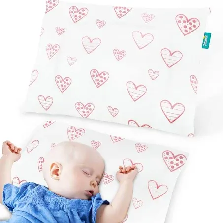 Small Pillow with Pillowcase (13 x 18), Kid Pillows for Sleeping, Machine Washable Soft Travel Pillow, Pink Heart