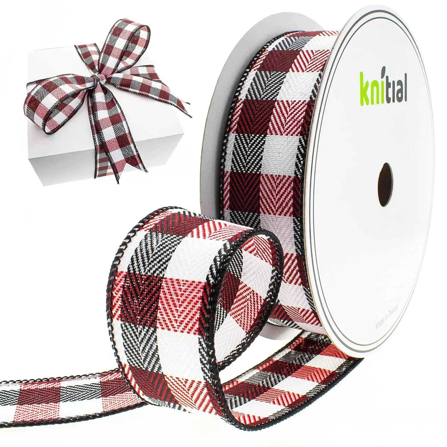 Wired Buffalo Plaid Ribbon 2-1/2 Inches x 25 Yards Red Black and White Buffal...