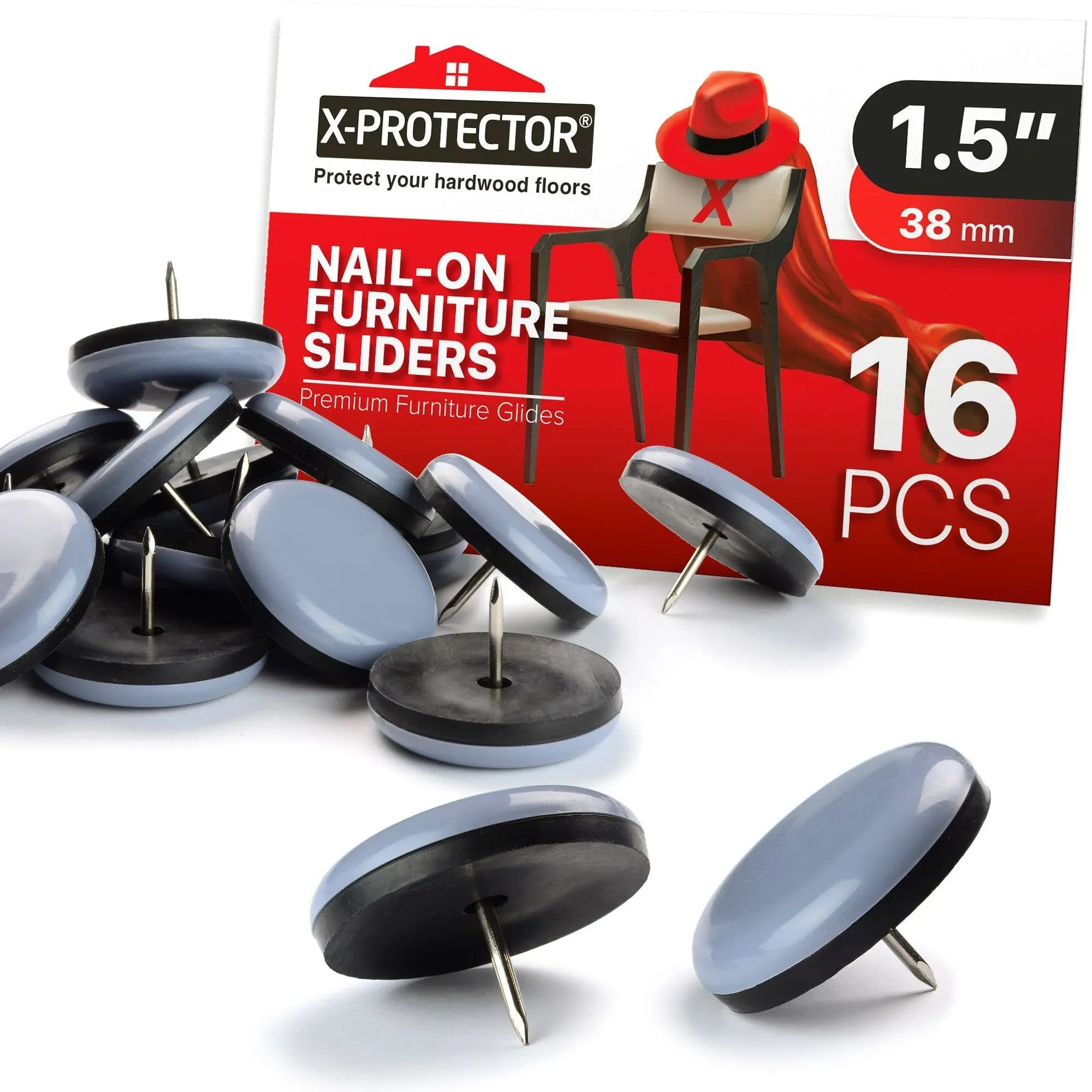 Chair Glides by X-PROTECTOR – 1.5" Furniture Glides 16 pcs – Best Nail On Furniture Sliders!