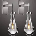 Wall Sconces Set of Two, Raindrop Sconces Wall Lighting Indoor Wall Lights for Bedroom, Nickel Bathroom Sconces, Wall Sconce Light for Living Room, Hallway