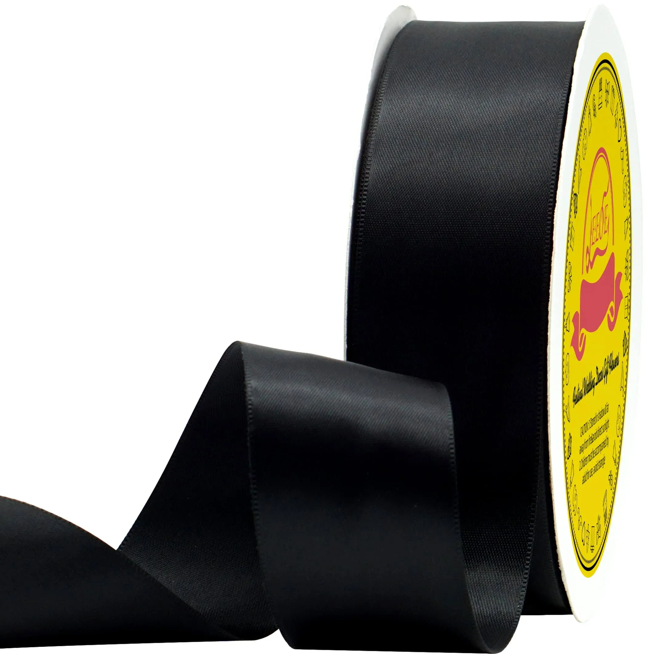 LEEQE Double Face Satin Ribbon 1-1/2" x 50 Yards Polyester Black Ribbon for Gift ...