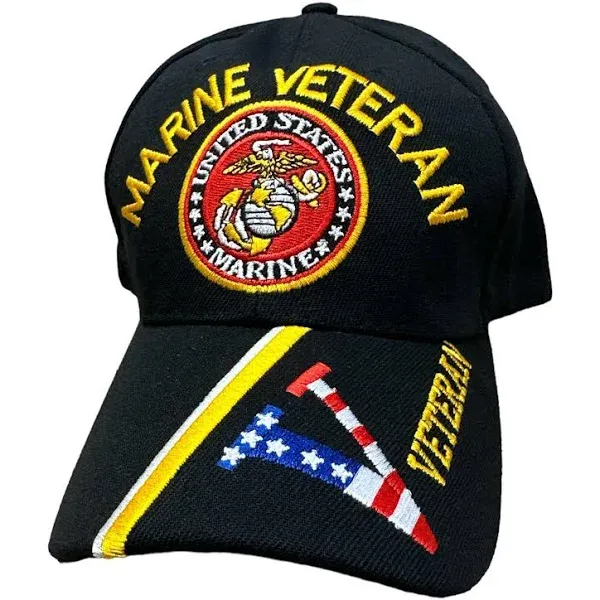 United State Marine Veteran &#034;V&#034; 6 Panel Adjustable Military Baseball Cap Black