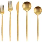 BirdyFly Gold Silverware Set, 20 Piece Stainless Steel Flatware Set Service for 4, Matte Gold Cutlery Set, Include knives/for