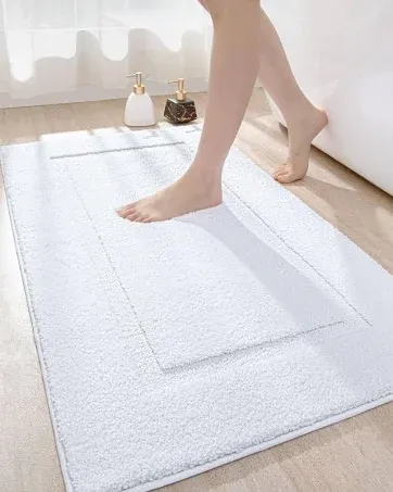 DEXI Bathroom Rug Mat, Ultra Absorbent Soft Bath Rug, Washable Non-Slip Bath Mat for Bathroom Floor, Tub, Shower Room, 43"x24", White