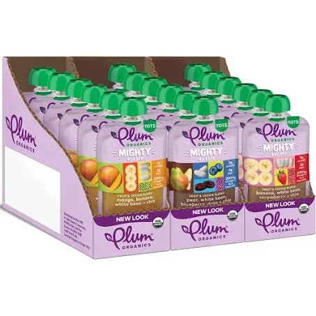 Plum Organics Mighty Builder Organic Toddler Food - Fruit and Veggie Blend Variety Pack - 4 oz Pouch (Pack of 18) - Organic Fruit and Vegetable