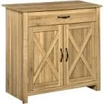 HOMCOM Farmhouse Sideboard Buffet Cabinet, Barn Door Coffee Bar Cabinet with Drawer and Adjustable Shelf, Kitchen Cabinet for Living Room, Entryway, Natural Wood Effect