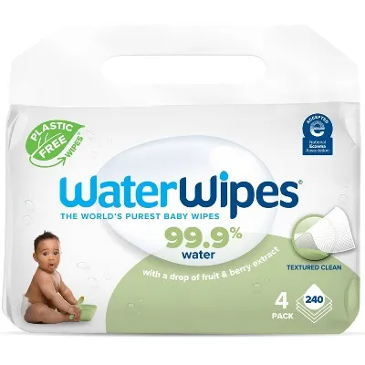 WaterWipes Plastic-Free Textured Clean, Toddler & Baby Wipes, 99.9% Water Based Wipes, Unscented & Hypoallergenic for Sensitive Skin, 60 Count (12