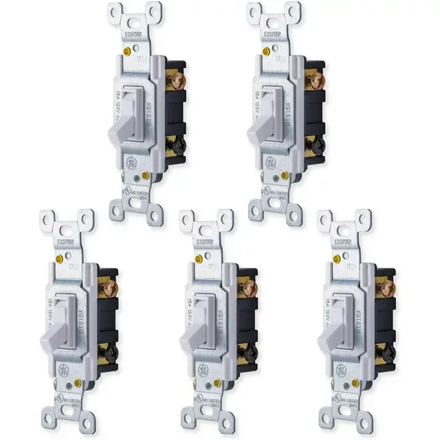 GE Grounding Toggle 5 Pack 3-Way In Wall On/Off Fan & Light Switch Replacement 15 Amp