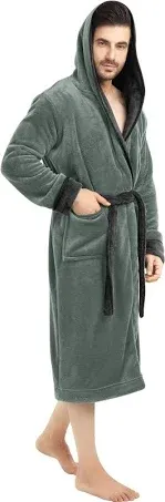 NY Threads Mens Hooded Fleece Robe - Plush Long Bathrobes