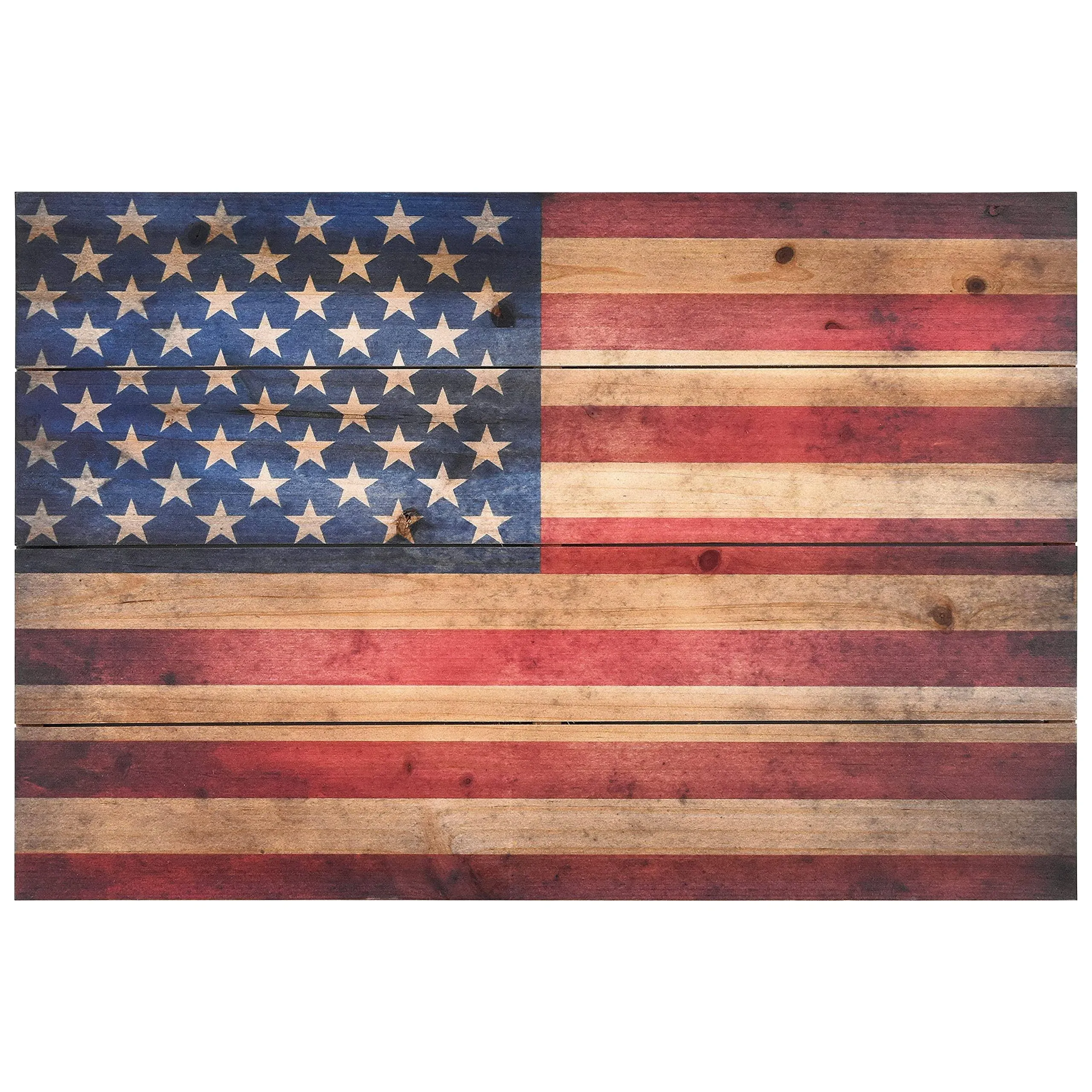 American Flag Digital Print on Solid Wood Wall Art, 16 in x 24 in x 1.5 in, R...