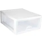 Sterilite 16 Qt Stacking Storage Drawer, Stackable Plastic Bin Drawer to Organize Shoes and Clothes in Home Closet, White with Clear Drawer, 24-Pack