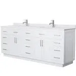 Wyndham Collection Beckett 84 inch Double Bathroom Vanity in White with Toe Kick, White Cultured Marble Countertop, Undermount Square Sinks, Brushed Nickel Trim WCG262684DWHWCUNSMXX