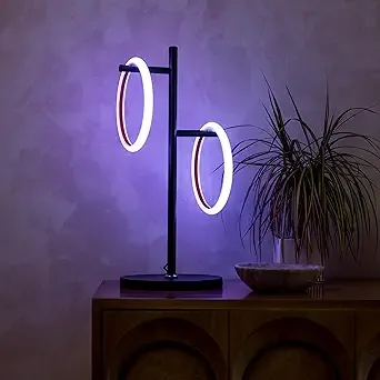 Brightech Saturn Modern Color Changing Table Lamp - Desk Tree LED Lamp Perfect for Living Room Decor - Beautiful RGB Color Gradient and 2 LED Lights for Bedroom, Office, Reading - Black