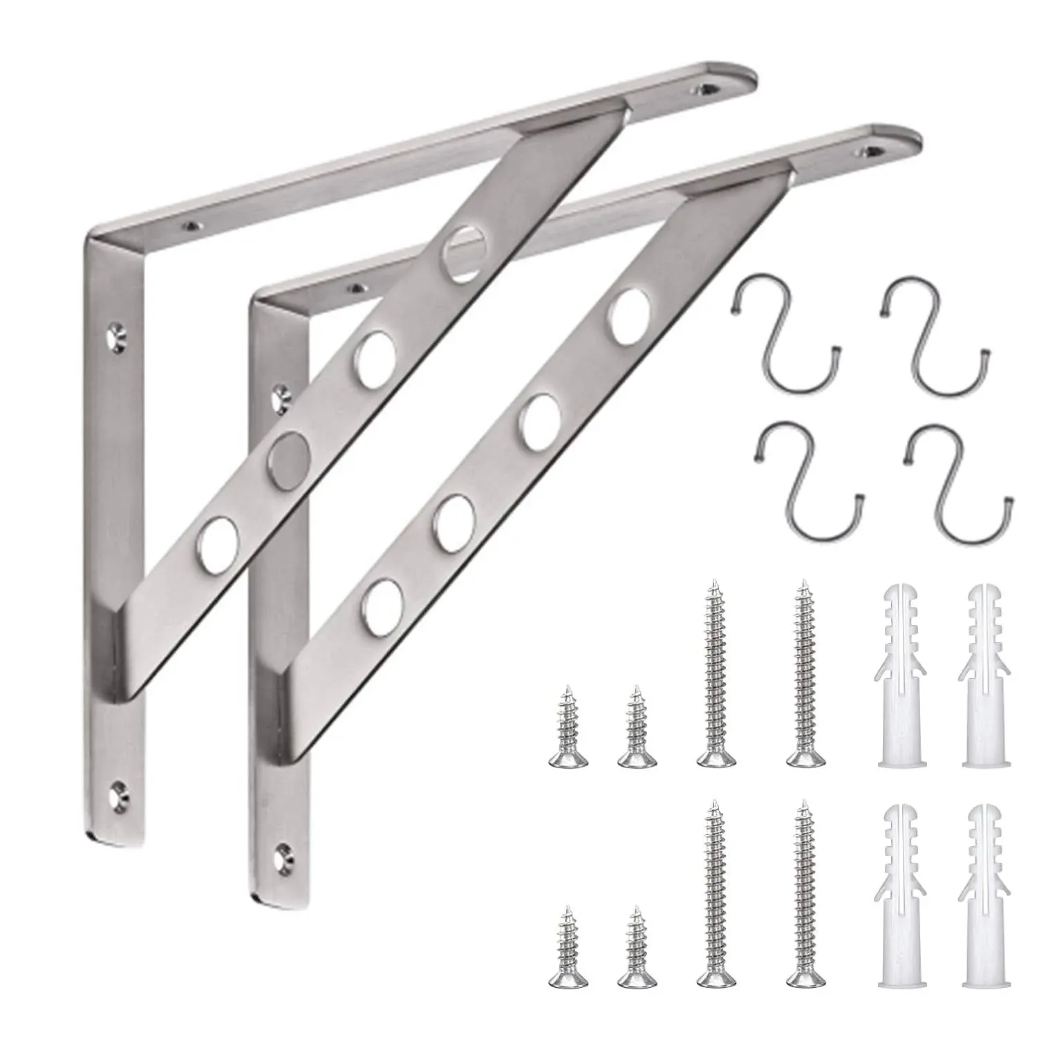 Heavy Duty Shelf Bracket, 10" Stainless Steel L Shaped Solid Shelf Support Corner Brace Joint Right Angle Bracket (10"(2 Packs with 4Pcs M6 x 60mm Bolts Nuts Kit))