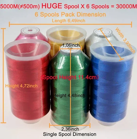 New brothreads - 40 Options- Various Assorted Color Packs of Polyester Embroidery Machine Thread Huge Spool 5000M for All Embroidery Machines -6xChristmas Colors