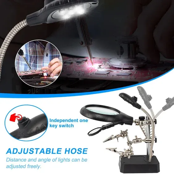 AORAEM Helping Hands Magnifier with Dual Adjustable Alligator Clips in 2.5x Magnifying Glass Soldering Station for Crafting, Hobby, Micro Objects (Not Include Battery)