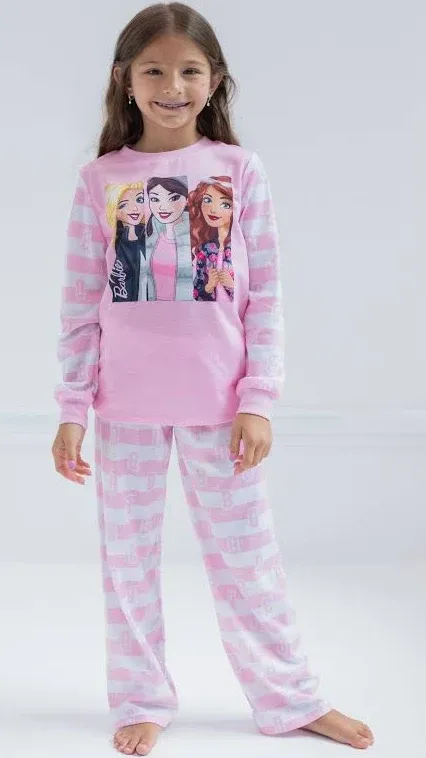 Barbie Girls Pajama Shirt Pants and Slippers 3 Piece Little Kid to Big Kid