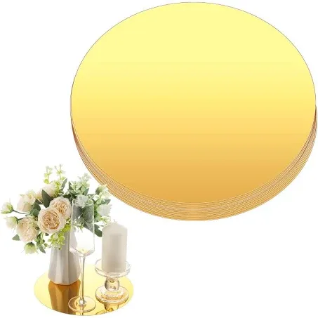 Thyle 12 Pcs 10 Inch Acrylic Round Mirrors for Tables Centerpieces Circle Mirrors Candle Plates for Wall Wedding Table Centerpieces Round Mirror Tray for Baby Shower Party, Thickness 1 mm (Gold)