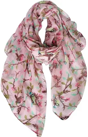 GERINLY Scarfs for Women Lightweight Floral Birds Print Cotton Scarves and Wraps