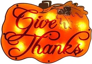 THANKSGIVING LIGHTED GIVE THANKS SHIMMER ORNAMENTAL, 13.7 X 10.7 INCH