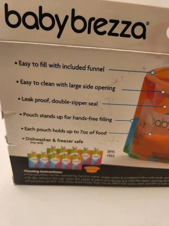 Reusable Baby Food Storage Pouches Baby Brezza 10 Pack 7 oz NEW With Funnel