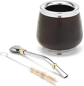 BALIBETOV Selected Collection - Yerba Mate Gourd (Mate Cup) - Premium Mate Gourd With German Silver Details - Includes Stainless Steel Bombilla and Cleaning Brush. (The Pampa Mate)