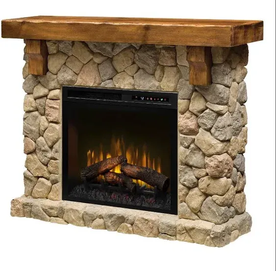 Electric Fireplace with Fieldstone Mantel - DIMPLEX