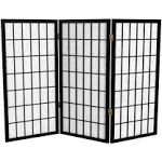 Oriental Furniture 3 ft Tall Window Pane Shoji Screen, Black, 3 Panel