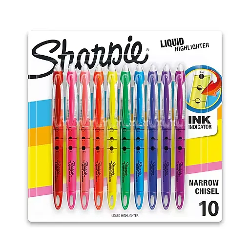 Sharpie Liquid Highlighter, Chisel Tip Highlighters, Journaling Supplies, Study Supplies, Assorted Colored Highlighters, 10 Count