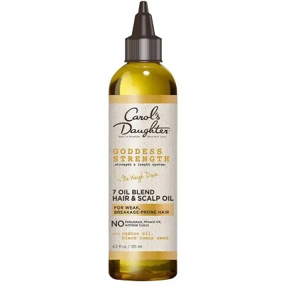 Carol’s Daughter Goddess Strength 7 Oil Blend Scalp & Hair Treatment Oil to Strengthen & Lengthen Curls – with Castor Oil, Olive Oil, Jojoba Oil - For Wavy, Curly, Coily, Natural Hair, 4.2 fl oz