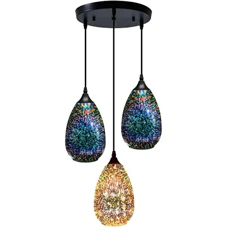 Pendant Lights for Kitchen Island, Glass Modern Hanging Ceiling Light Fixtures Dining Table Bathroom Bedroom Sink Bar, 3-Light Pendant Kitchen Lighting with Colored Shade 6 inch Diam