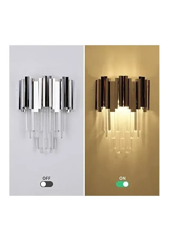 WABON Modern Wall Sconce, Crystal Vanity Wall Sconce Lighting, Wall Lights for Hallway Bathroom Bedroom, Chrome