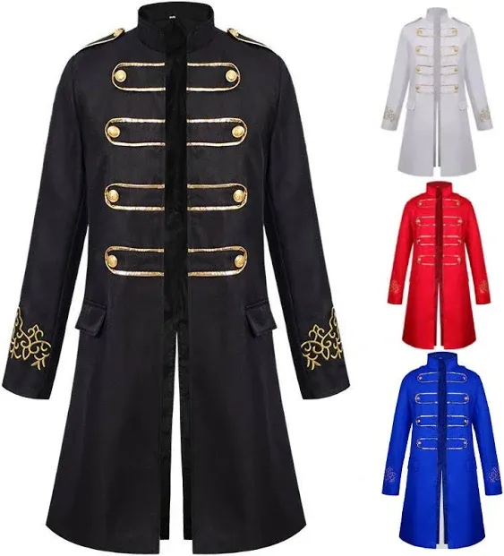 WISHU Mens Steampunk Medieval Jacket, Gothic Victorian Renaissance Tailcoat Vampire Halloween Costume Vintage Frock Coat