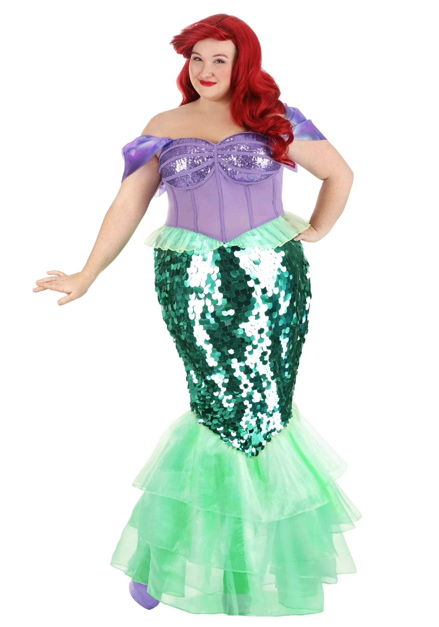 Disney The Little Mermaid Ariel Plus Size Mermaid Costume | Sequined Mermaid Dress for Women | Disney Cosplay Outfit